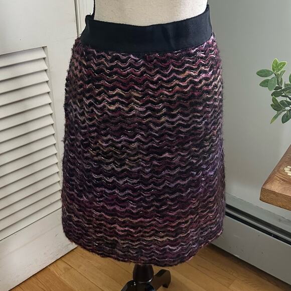 KNITTED KNOTTED Womens Skirt 12 Purple Textured Mohair Wool Fuzzy Preppy Career - Picture 5 of 13